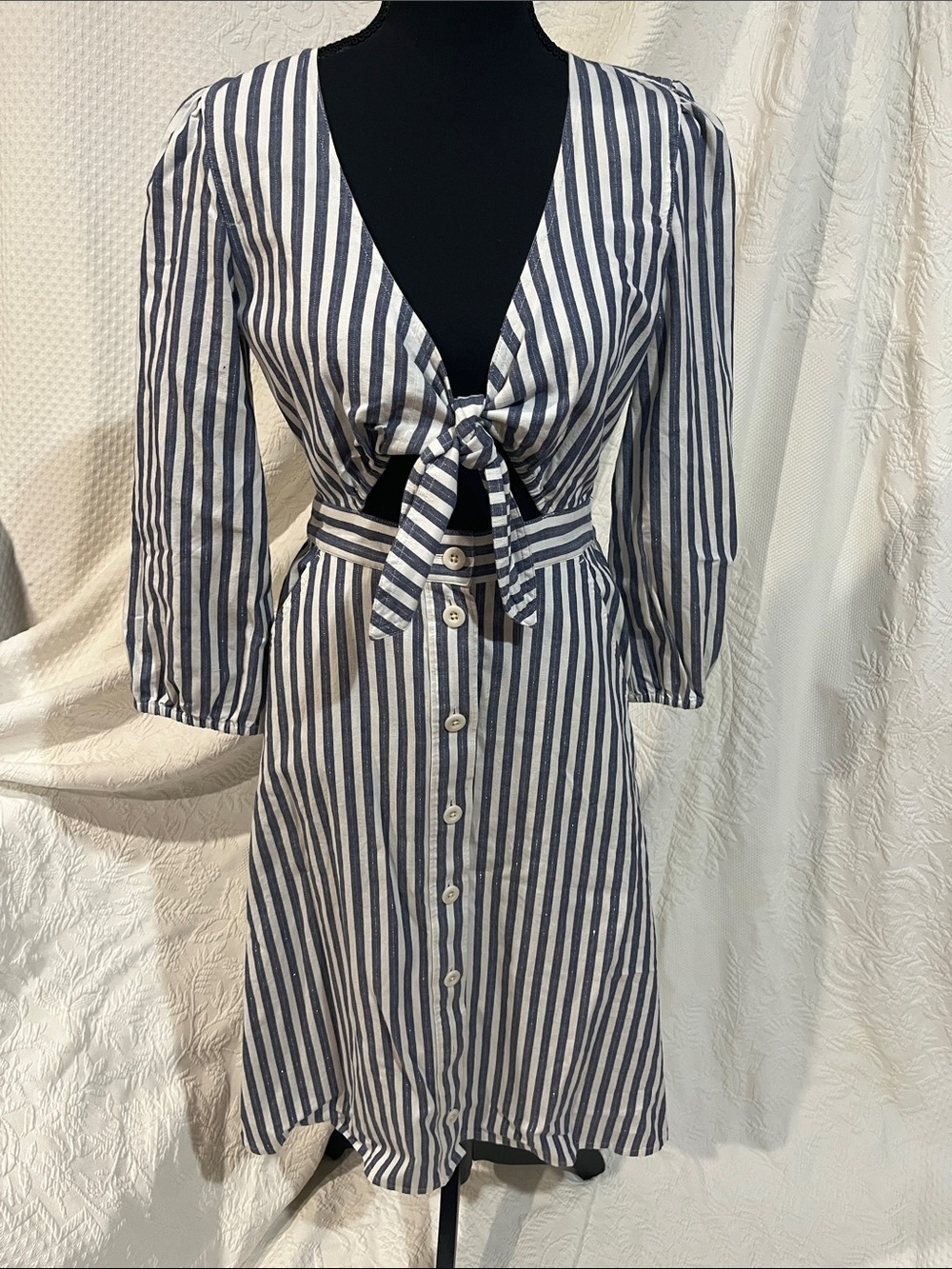 Madewell Shimmer Stripe Cutout Midi Dress, size 4